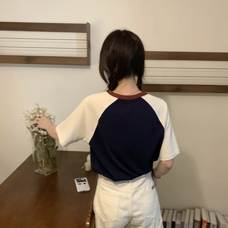 Áo Thun Cotton Tay Ngắn Dáng Ôm Màu Sắc Tương Phản Dễ Phối Đồ 51122