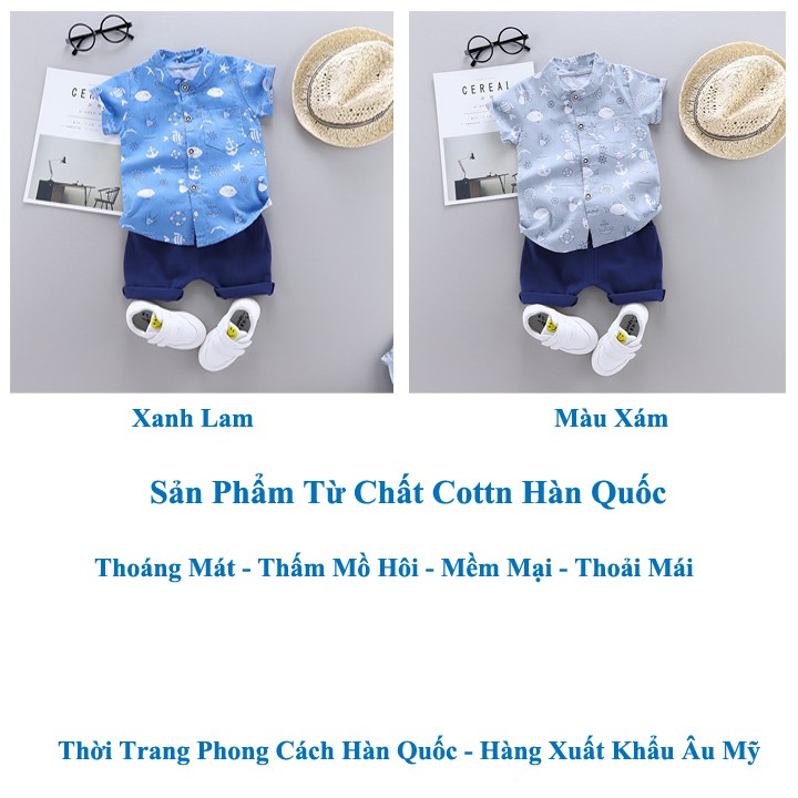 Áo sơ mi bé trai HUQIQI kiêm quần short cho bé 1 đến 4 tuổi chất Cotton Hàn Quốc hàng trẻ em xuất khẩu Âu Mỹ