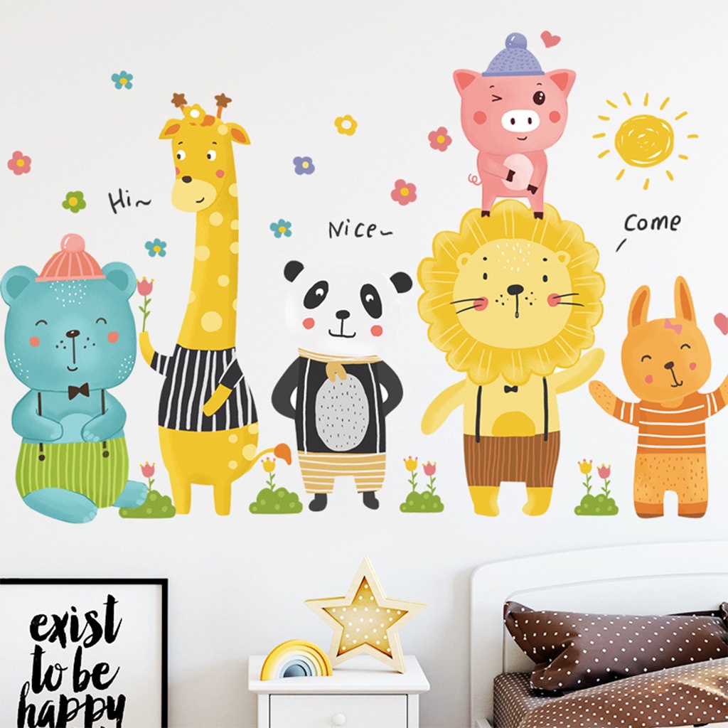 Decal dán tường cho bé trai bé gái học các con vật ngộ nghĩnh trang trí phòng bé, sticker dán tường động vật cho bé