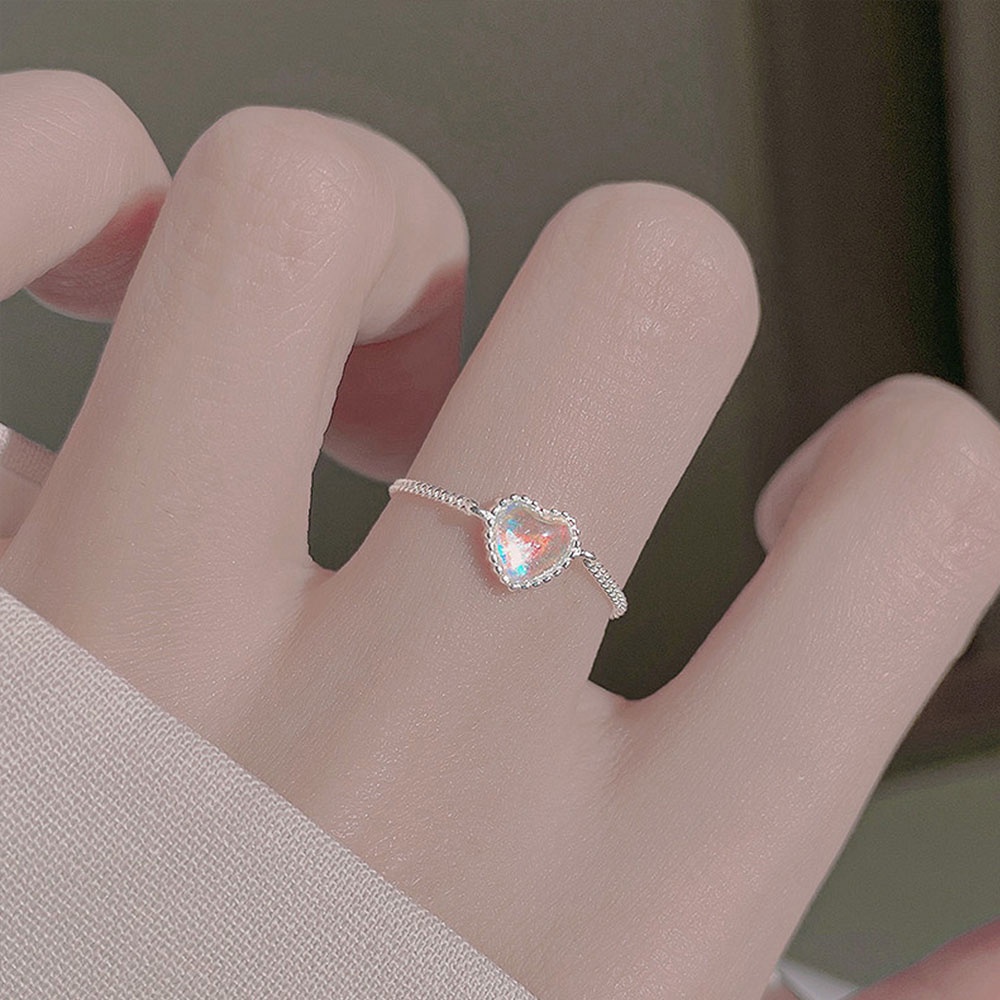 Nhẫn Đeo Tay Kim Loại Đính Đá Mặt Trăng Hình Trái Tim Màu Gradient Thời Trang