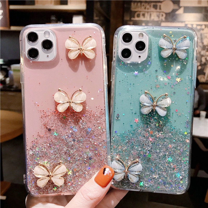 OPPO A52 A92 A92S Reno 3 Pro A3S A5S A12 A7 A37 A37F A39 A57 A71 A83 F1S F1 F3 Plus F5 Youth F7 F9 F11 Pro Glitter Starry Three Diamond ButterfliesCase