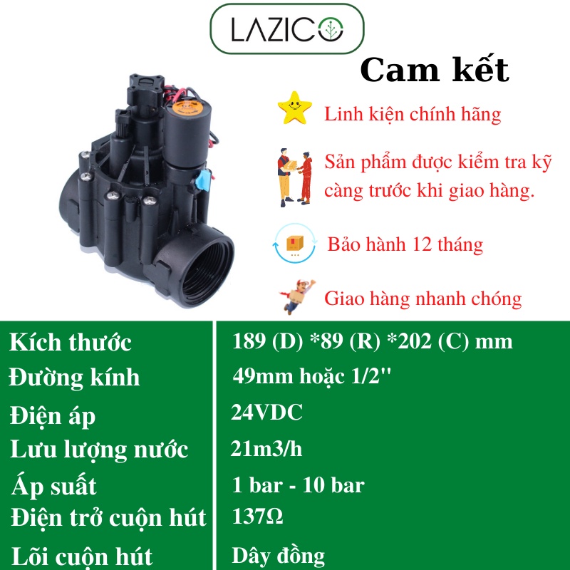 Van điện từ phi 49mm 24vdc, van điện từ chính hãng LAZICO VT49