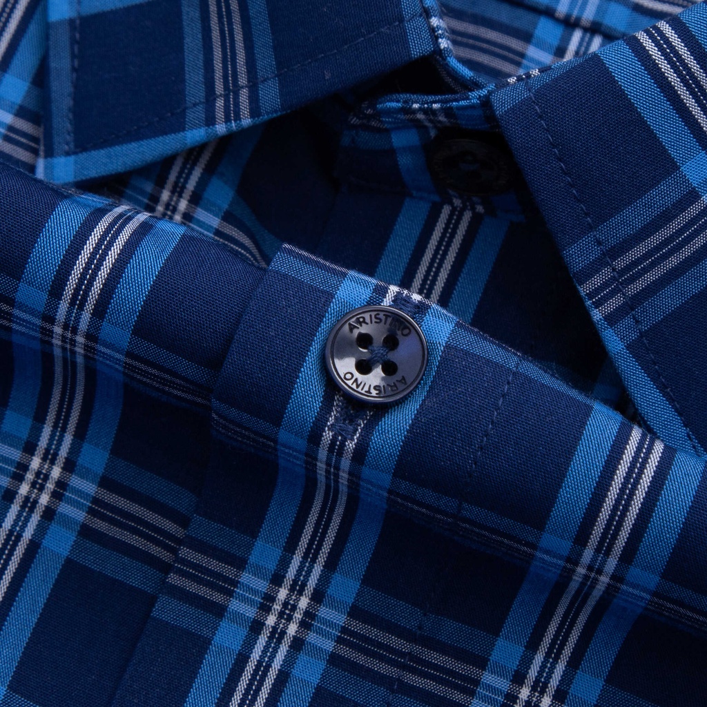 (Mẫu mới) Áo sơ mi nam dài tay ARISTINO màu xanh kẻ trắng trẻ trung, nhã nhặn  - ALS14702