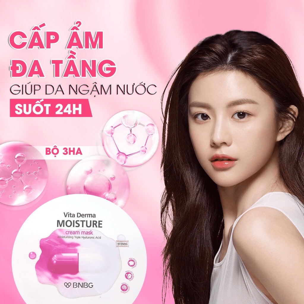 Mặt Nạ BNBG Hồng  Cấp Ẩm Đa Tầng Thúc Đẩy Tái tạo Dưỡng Trắng Phục Hồi Da Vita Derma Moisture Cream Mask 30ml