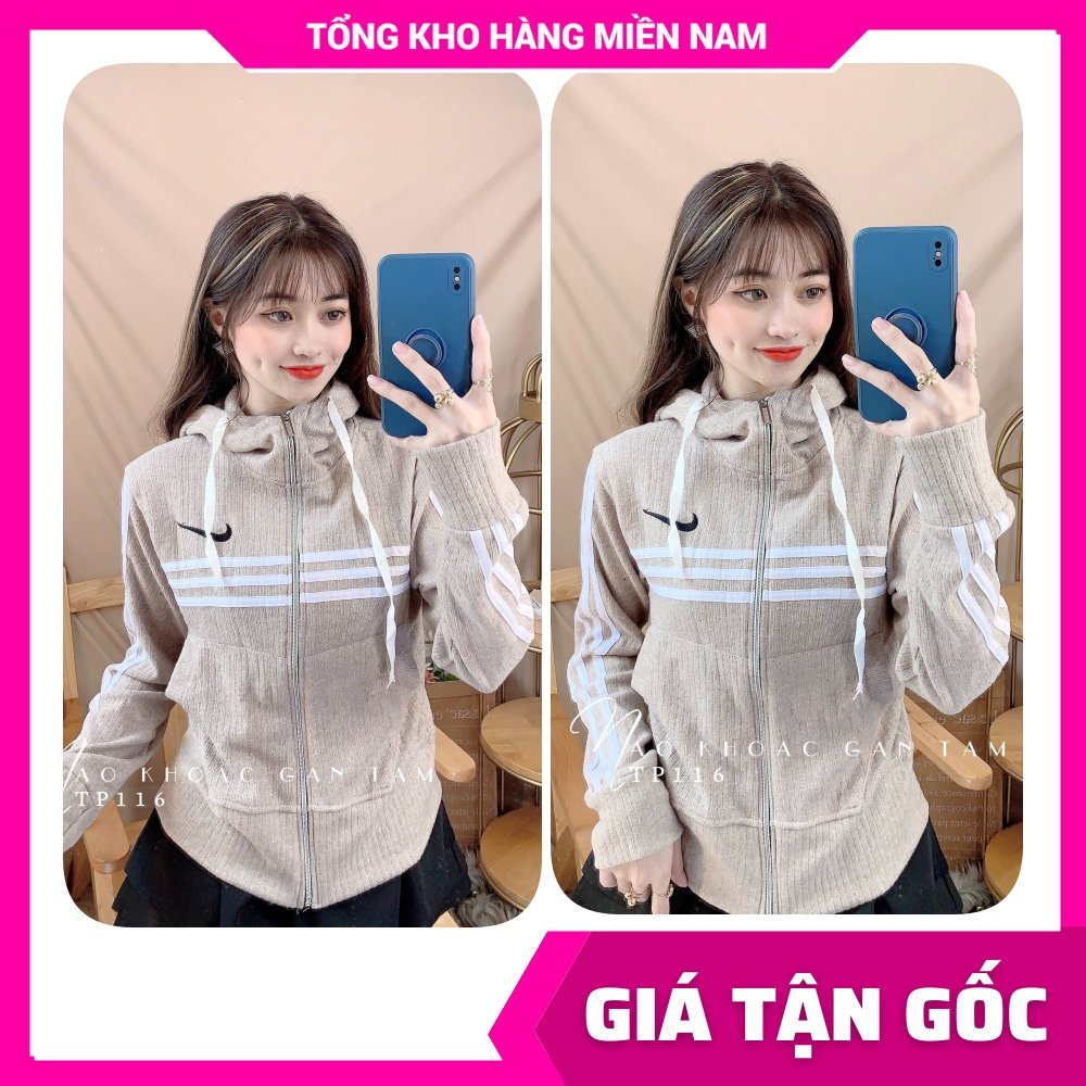 Áo khoác chống nắng nữ có nón chất thun gân mềm mát co giãn thêu chữ thương hiệu dễ thương TP116