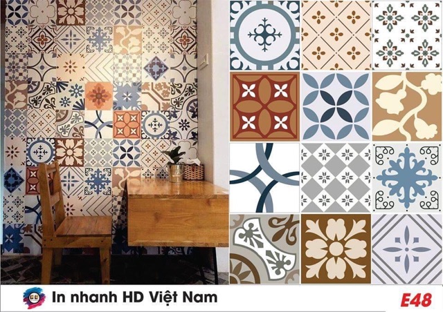 set 30 ô decal gạch bông kích thước 20x20cm