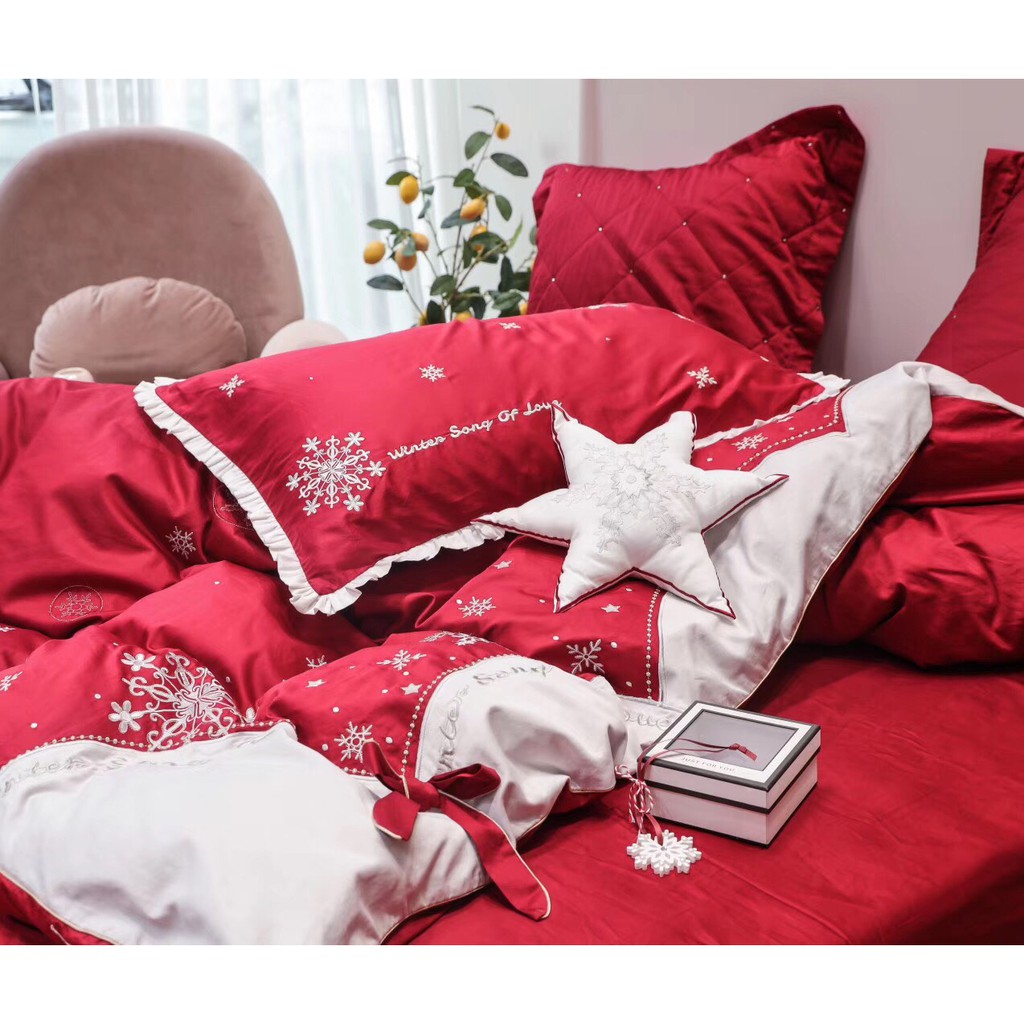 SET LỤA CƯỚI BÔNG TUYẾT ĐẸP LUNG LINH 4 MÓN VÀ 7 MÓN