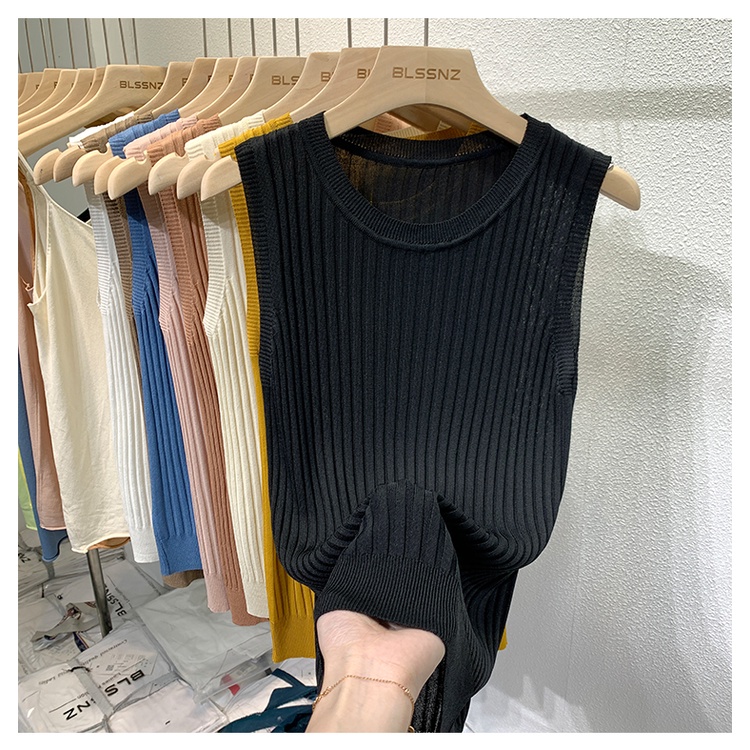 Áo XIAOZHAINV dệt kim không tay cổ tròn phong cách Hàn Quốc 6 màu tùy chọn