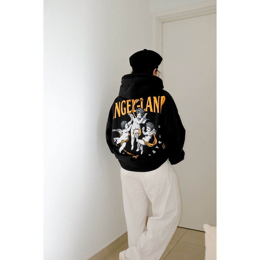 Áo Khoác Hoodie Angel-Land The Trio Black Hoodie Nỉ Bông - T3B