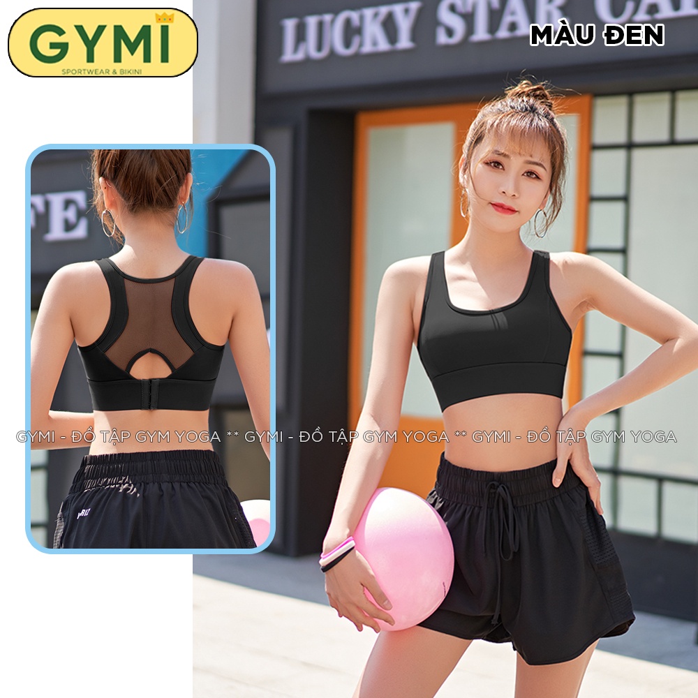 Áo bra tập gym yoga nữ GYMI AL20 chất thun poly lạnh thể thao khoá cài sau lưng lưới nâng đỡ cố định ngực