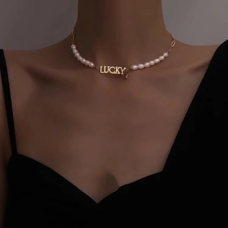 vòng cổ Đính Ngọc Trai Phong Cách Retro Hàn Quốc