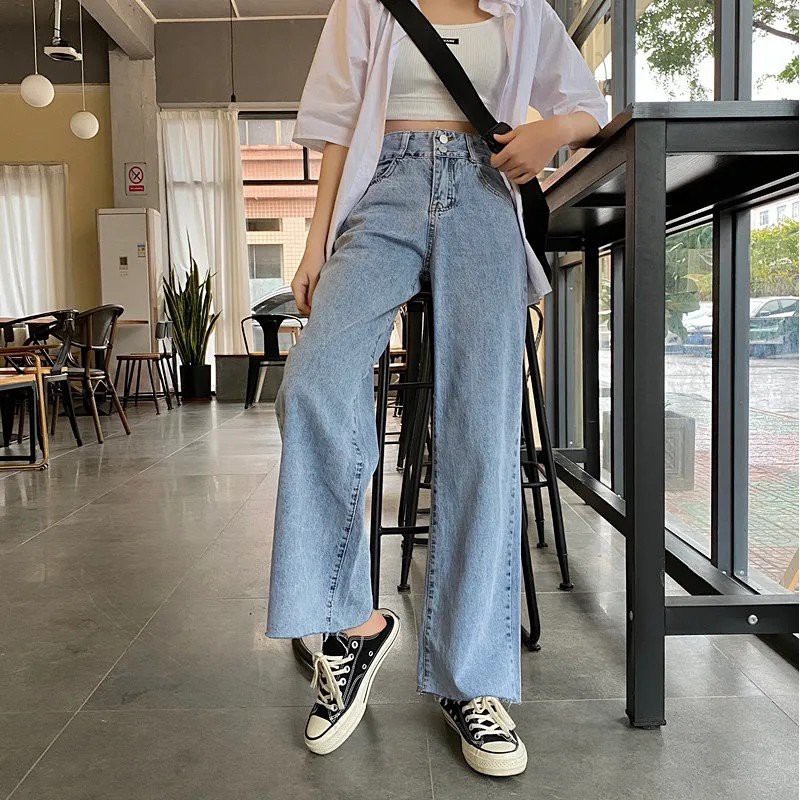 HOT TREND Quần Jean Nữ Lưng Cao Baggy Ống Rộng 2 NÚT VIET FASHION.