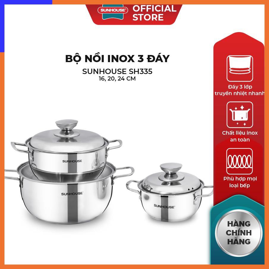 Bộ Nồi Inox 3 Đáy SUNHOUSE SH335 16, 20, 24 cm