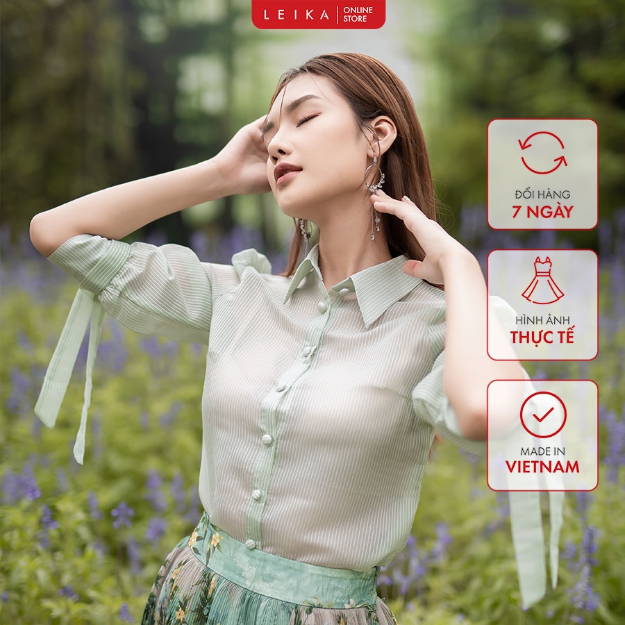 Áo sơ mi tay lỡ đính nơ LEIKA