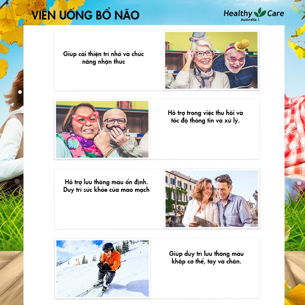 Combo 3 hộp Viên uống bổ não Healthy Care Ginkgo Biloba 100 viên