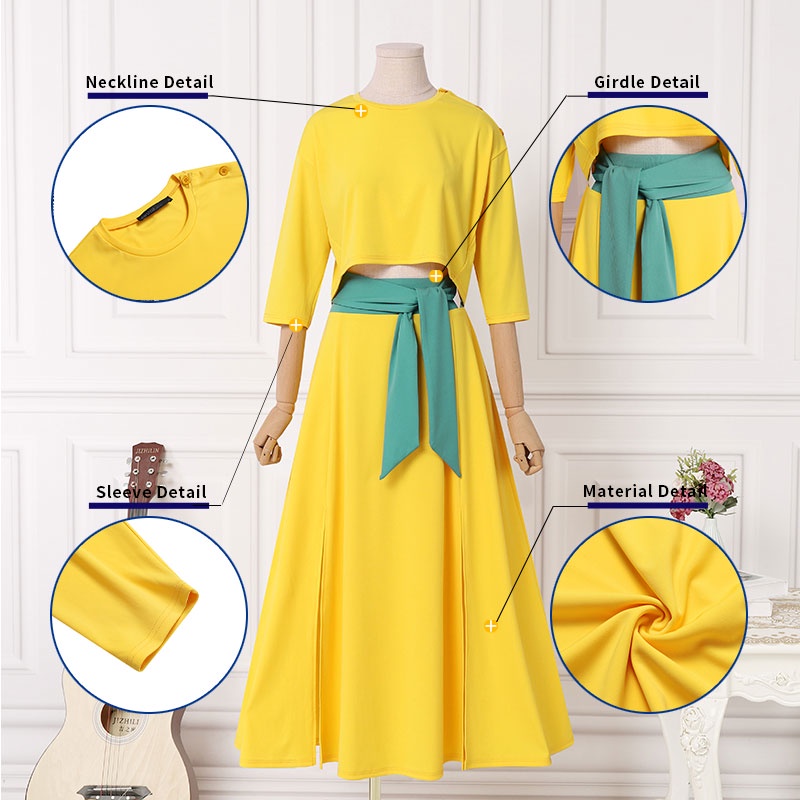 Set quần áo  ZANZEA gồm áo cổ tròn tay 3/4 + chân váy dài xẻ tà lưng cao thời trang châu Âu cho nữ