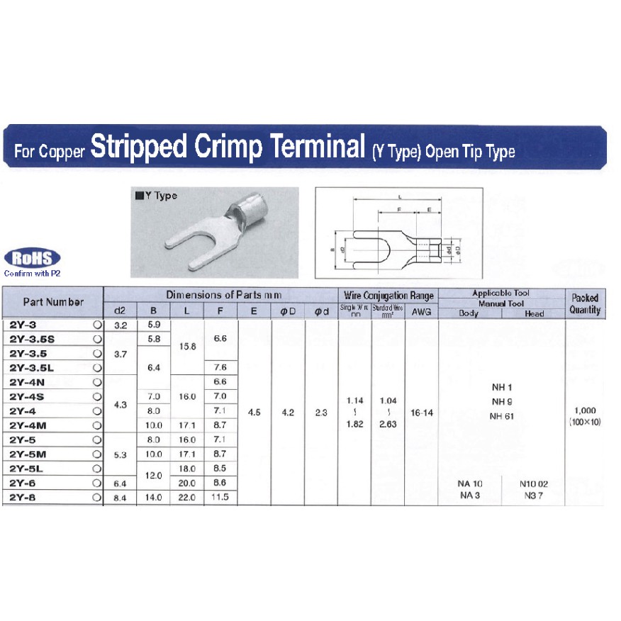 100 Đầu cốt chữ Y/đầu cốt chẻ trần NICHIFU Nhật Bản dòng 2Y-3/4/5/6