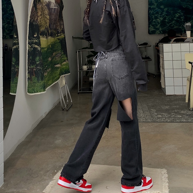 Quần jean dài ống rộng màu gradient phong cách retro Hàn Quốc thời trang cá tính cho nữ