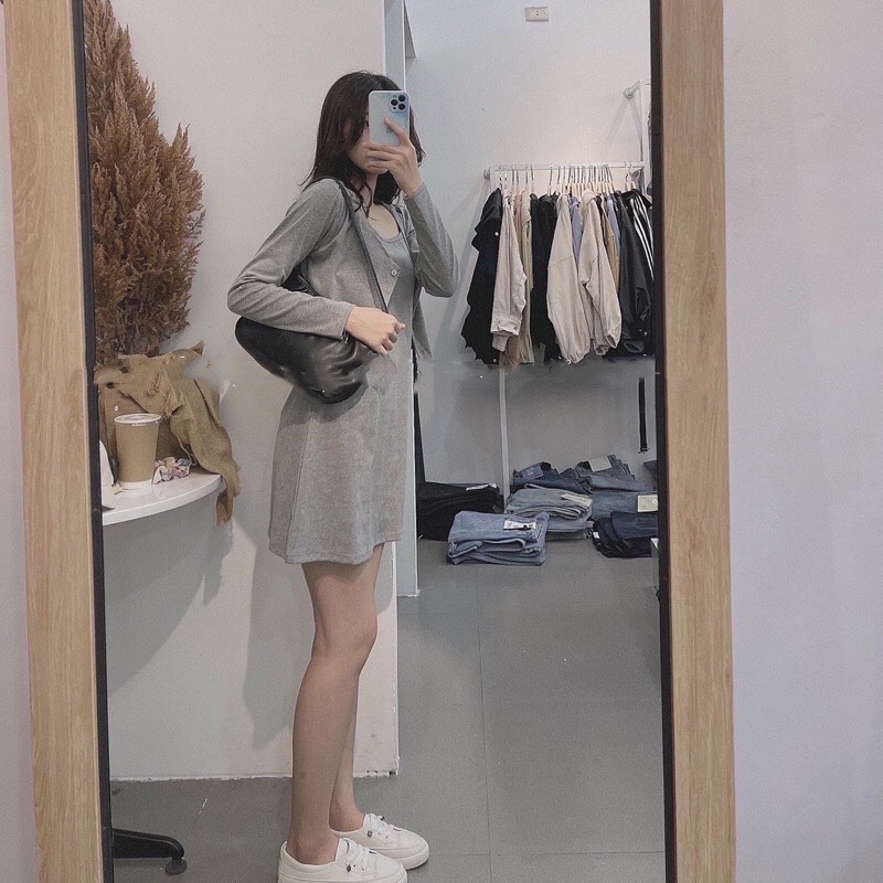 Váy hai dây kèm áo cadigan khoác ngoài - váy nữ đi chơiSet