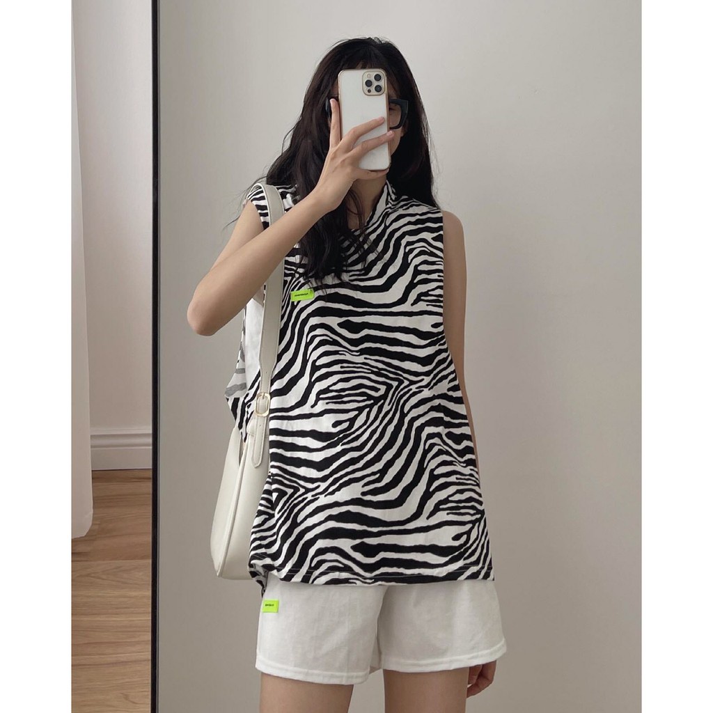 Set Tanktop Ngựa Vằn Form Rộng - Bộ áo thun ba lỗ oversize loang màu kèm quần short cạp chun ống rộng Ulzzang HOT