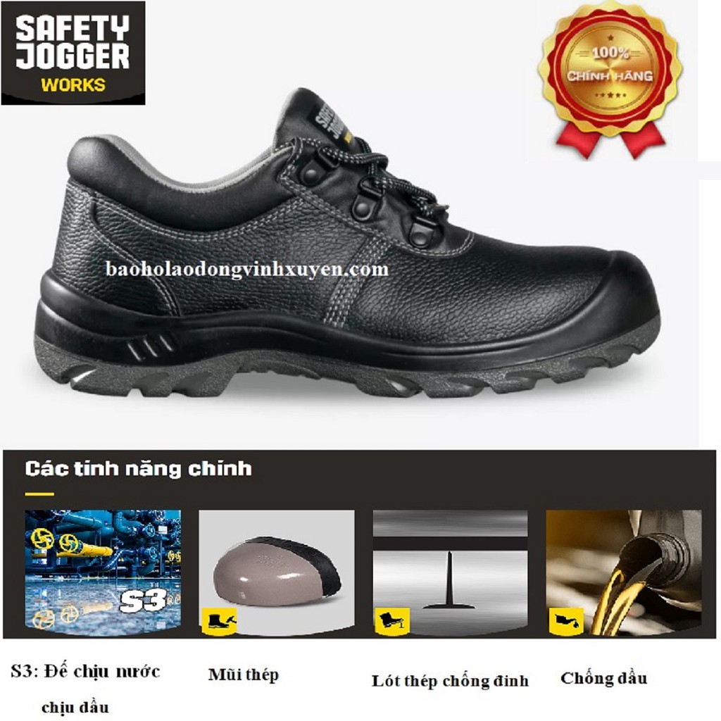 Giày Bảo Hộ Lao Động Nam Safety Jogger Chính Hãng Cao Cấp Nhập Khẩu Da Bò Mũi Thép Chống Đinh Đi Công Trình