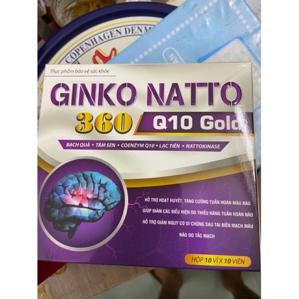Ginkgo Natto 360 Q10 Gold trí nhớ và chứng mất ngủ hoạt huyết dưỡng não, đau đầu chóng mặt ginko natto