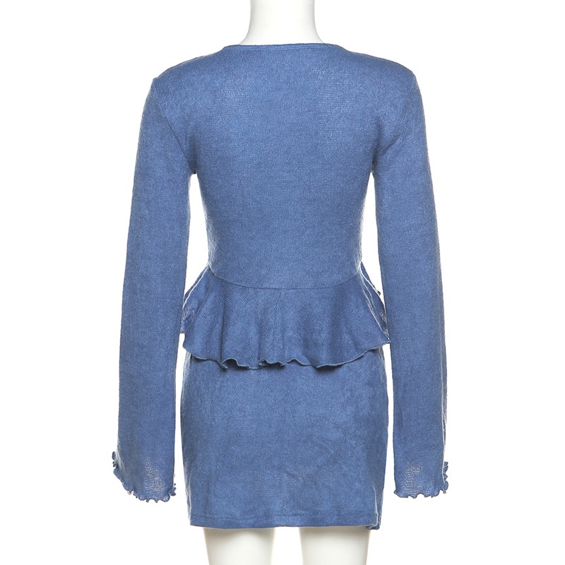 Bộ Áo Sơ Mi Dài Tay Cổ Chữ V + Chân Váy Lưng Cao Xinh Xắn Dành Cho Nữ