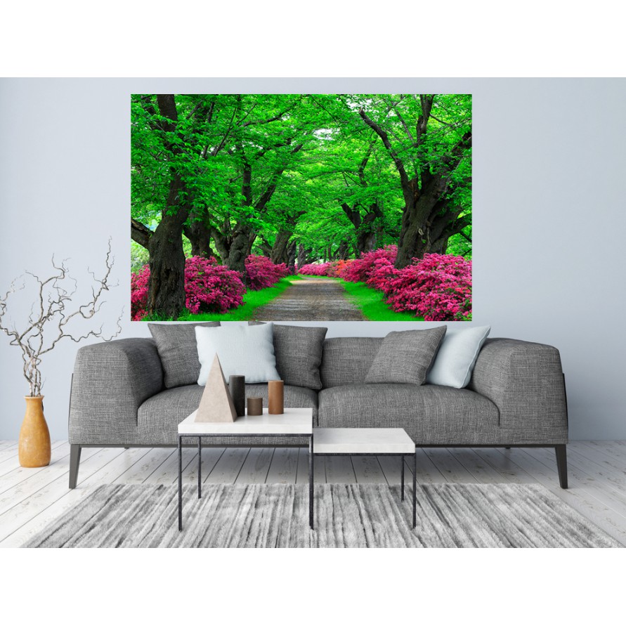 Tranh dán tường 3d hiện đại trang trí phòng khách, con đường hoa mùa thu 1,2m x 1,9m (tích hợp sẵn keo) MS1414165991