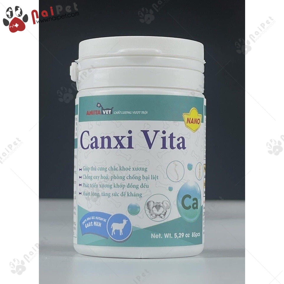 Viên Bổ Sung Canxi Vitamin Cho Chó Mèo Canxi Vita Nano Amitavet Lọ 85 viên