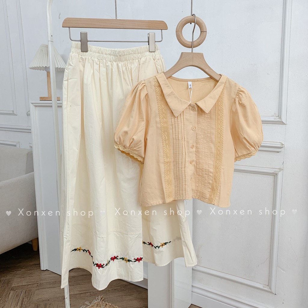 ÁO KIỂU NỮ áo kiểu cổ sen tiểu thư phối ren cực dễ thương XONXEN SHOP freesize mã 3337