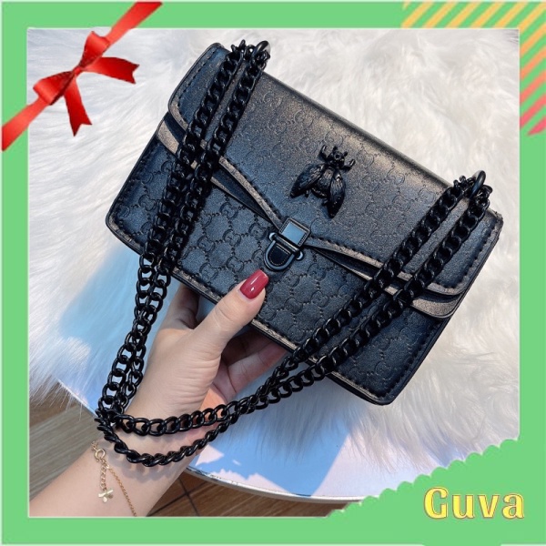 Túi Xách Nữ Đeo Chéo Con Ong GG dây xích full đen Túi Xách Hót 2022