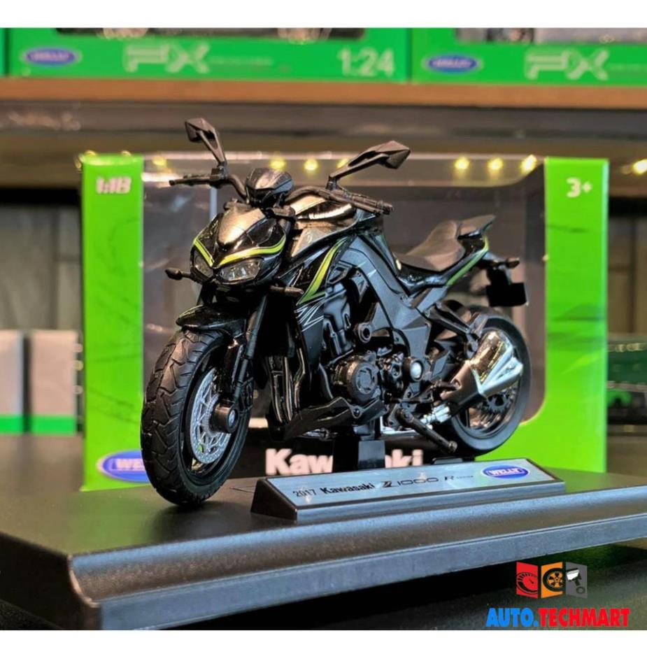 Xe mô hình mô tô Kawasaki Z1000 Carshop tỉ lệ 1:18 hãng Welly