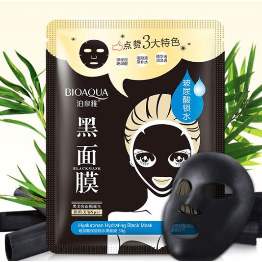 Mặt Nạ Thải Độc Than Hoạt Tính BIOAQUA Hyaluronan Black Mask đen - Da Trắng Sáng - Săn Chắc - Cấp Ẩm (HOT) | BigBuy360 - bigbuy360.vn