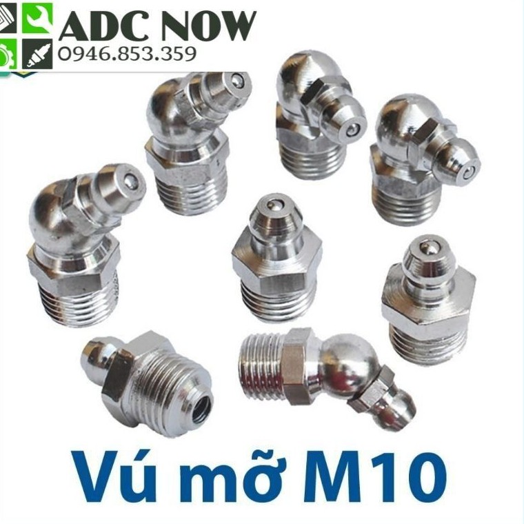 Combo 100 chiếc vú mỡ M10 thẳng /cong 45 độ / vuông góc 90 độ loại tốt màu trắng