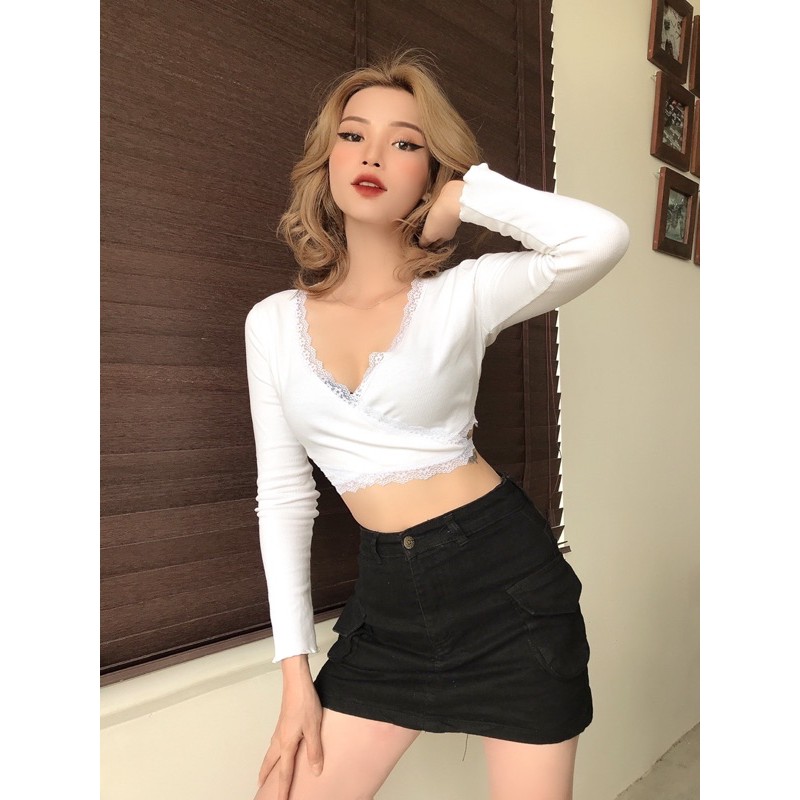 GILLBABY | Áo croptop đắp chéo cột dây quyến rũ năng động dễ thương mặc được 4 kiểu (ELINA TOP) | BigBuy360 - bigbuy360.vn