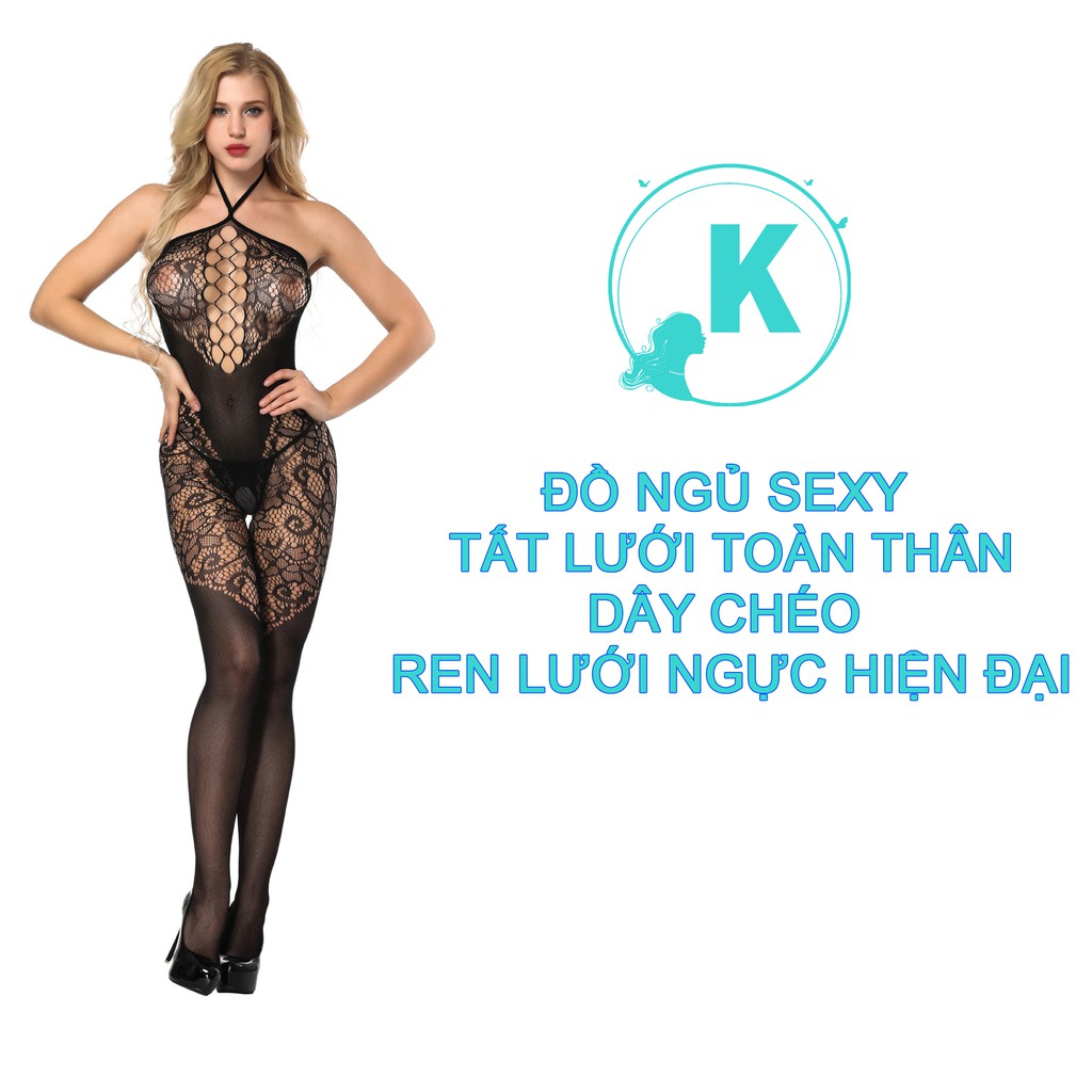 Đồ Ngủ Sexy Tất Lưới Toàn Thân Dây Chéo Ren Lưới Ngực Hiện Đại