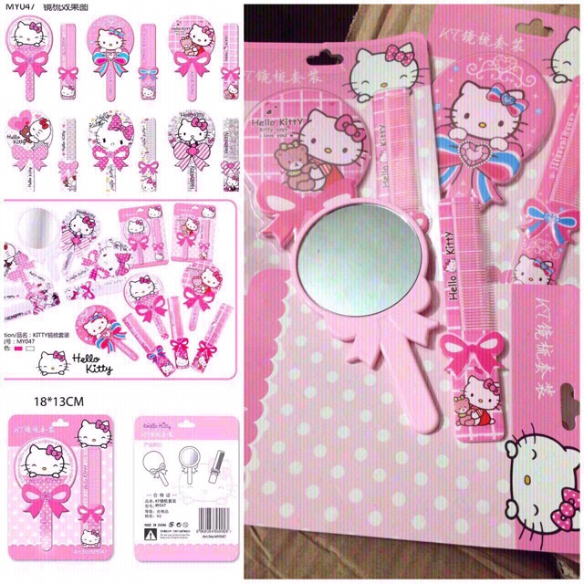 Set gương lược Hello Kitty mini bỏ túi xinh xắn