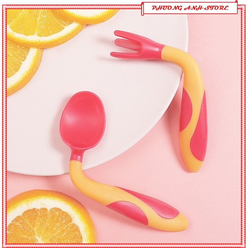 Bộ thìa dĩa ăn dặm baby fork spoon nhập khẩu SINGAPORE bẻ cong được giúp bé tự lập ăn dặm kiểu nhật bản, kiểu hàn quốc