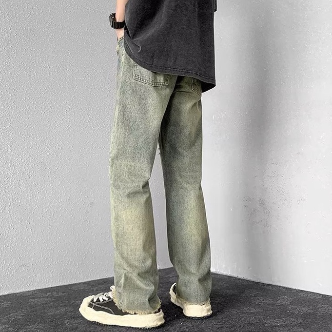 Quần jean dáng suông dài rách gối thời trang phong cách hàn quốc unisex quần jeans nam rách gối quần mikenco