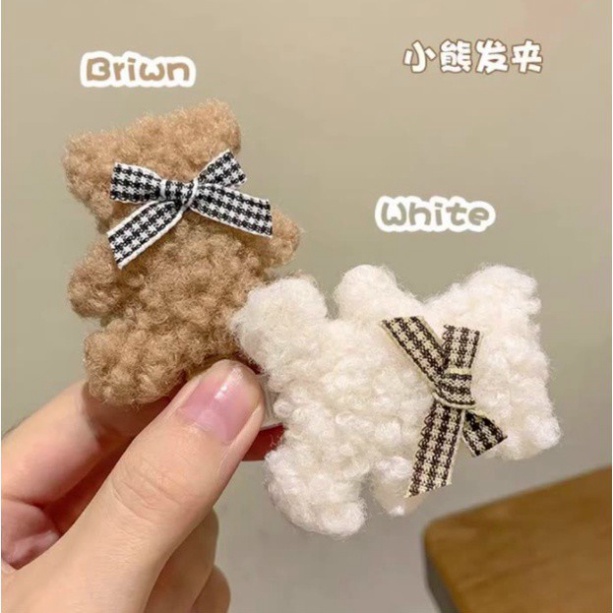 Kẹp tóc lông xù hình gấu phong cách Hàn Quốc tinh tế thời trang cho nữ
