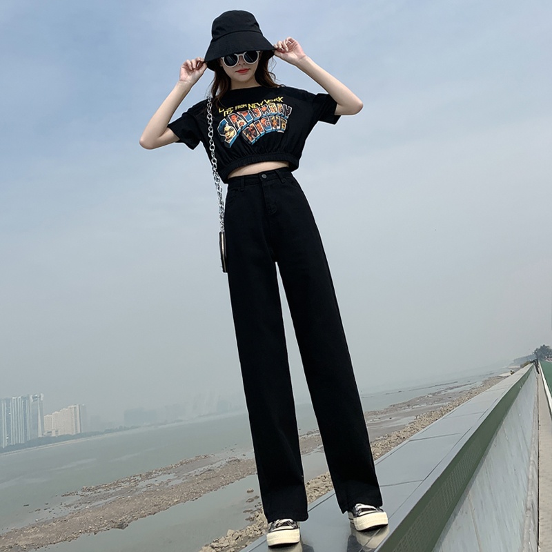 Quần jean nữ FLAKY SHOP cao cấp - Quần jean ống rộng lưng cao dáng suông dài basic hàng chuẩn shop | BigBuy360 - bigbuy360.vn