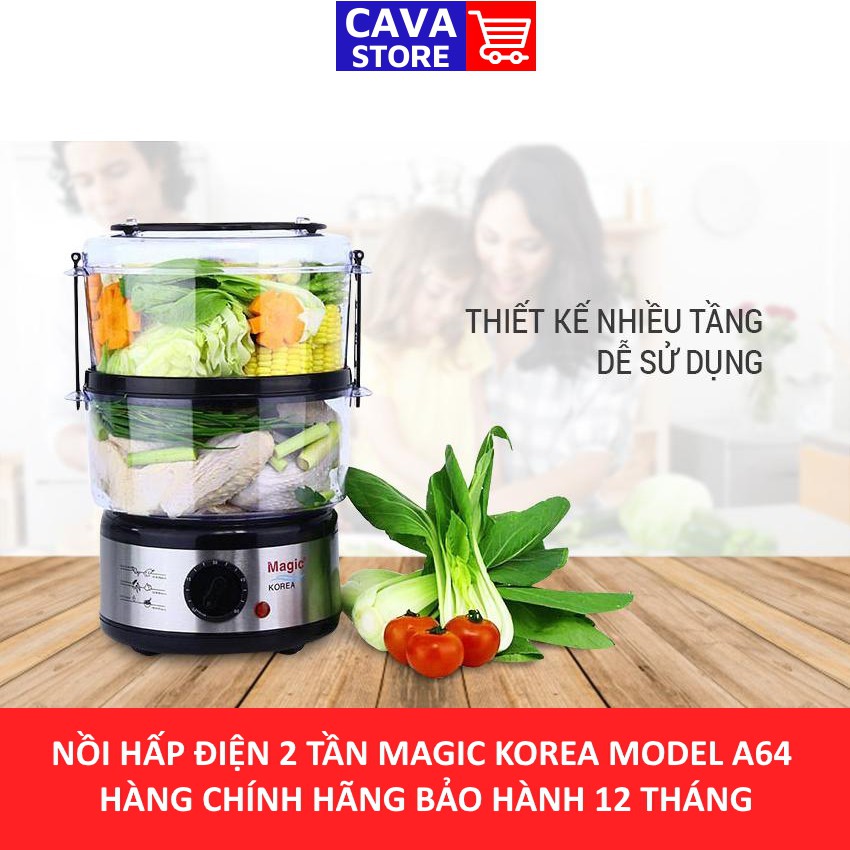 Nồi Hấp Thực Phẩm Đa Năng Magic Korea  A64 5 Lít Công Suất 500W  hấp thịt, rau, củ quả, cá,trứng....Bảo Hành 12 tháng