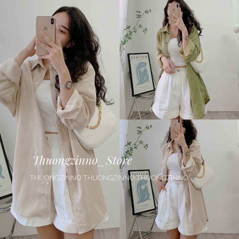 [Ảnh thật/Video] Áo Sơ Mi Nhung TĂM Unisex Form Rộng Hàn Quốc - Áo sơ mi nữ basic phong cách kiểu màu Vintage