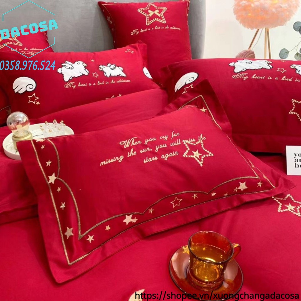 Set Chăn Ga Gối Lụa Lễ Cưới Hoàng Gia 7 Món - Dacosa Wedding