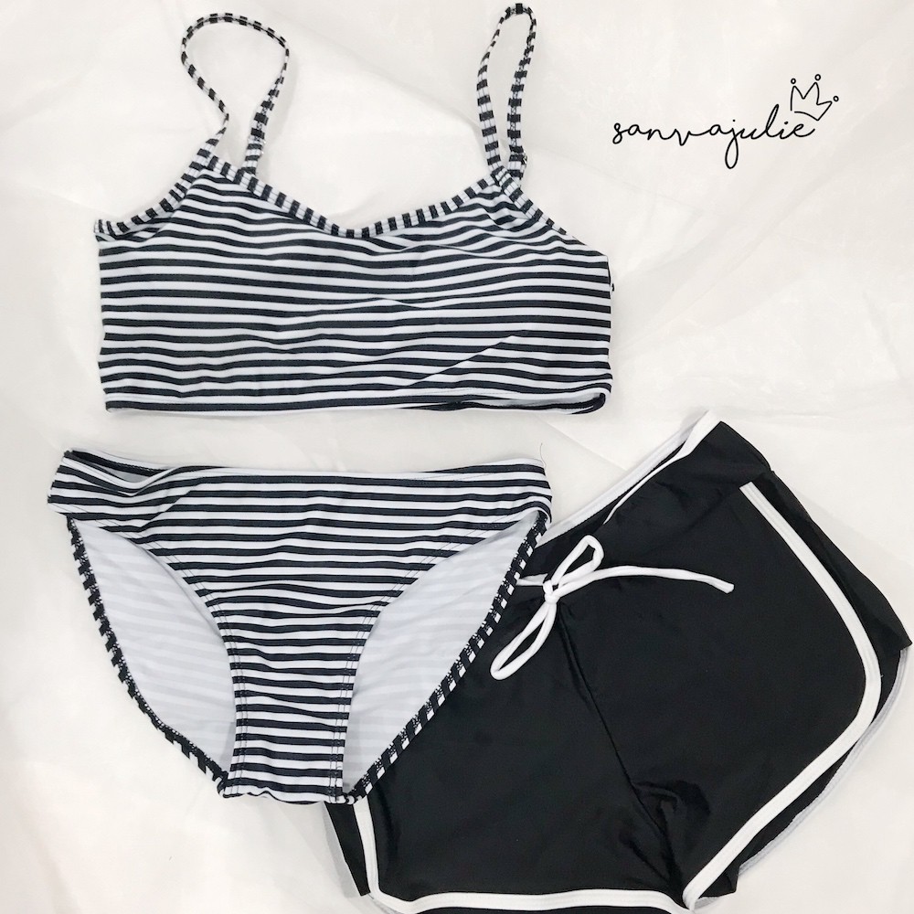 BIKINI Bộ đồ bơi nữ đi biển 4 mảnh (áo khoác dài tay - áo bơi 2 dây - quần bơi tam giác - quần bơi đùi)