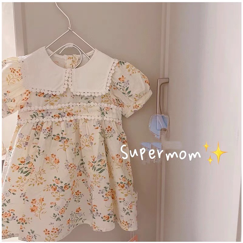 [10-25kg] Váy Bé Gái Tay Bồng Họa Tiết Hoa