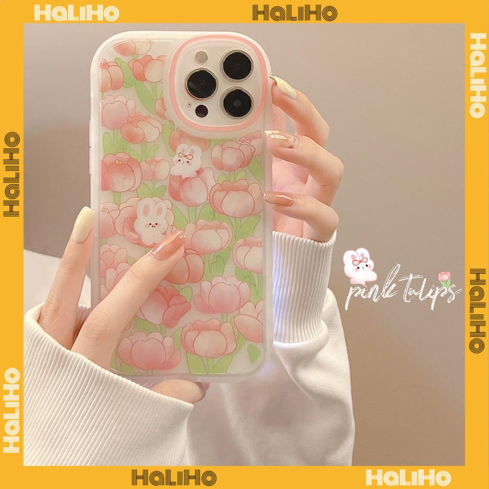 iPhone Case Silicone Soft Case Clear Case TPU Airbag Shockproof Full Coverage Protection Camera Pink Flower Rabbit For iPhone 13 Pro Max iPhone 12 Pro Max iPhone 11 iPhone 7 Plus