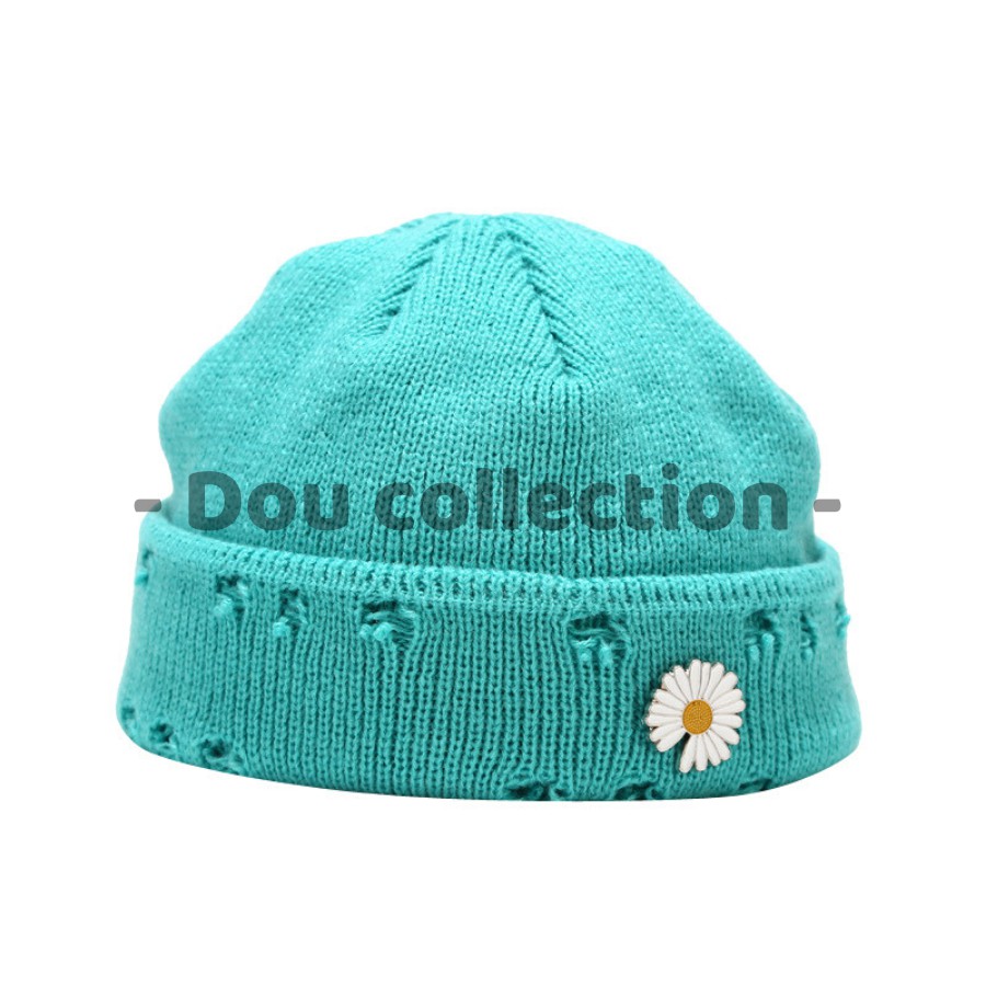 [Nowship2h] Mũ Nón Len Dệt Kim Phối Cài Hoa Cúc Thời Trang Đường Phố Hip Hop Cho Nam Nữ - Mã NL001
