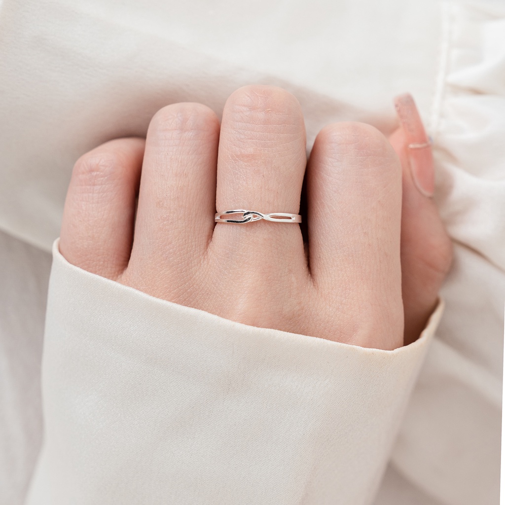 Nhẫn bạc nữ TLEE hình khối móc nối basic cá tính NCJ A0173