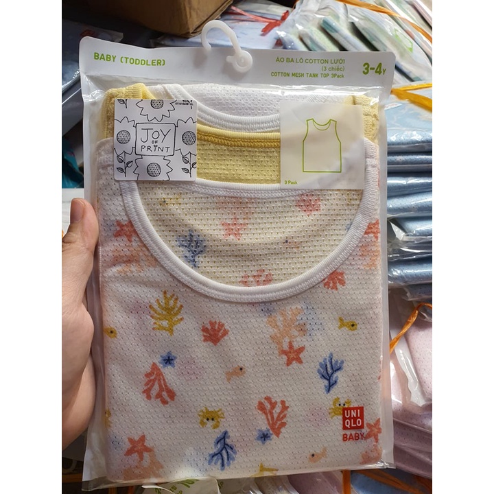 Set 3 áo ba lỗ cotton lưới Uniqlo cho bé size 80, 90, 100